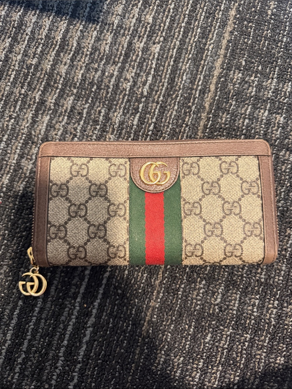 Gucci Brown GG Supreme Canvas Continental Wallet with Green-Red Stripe